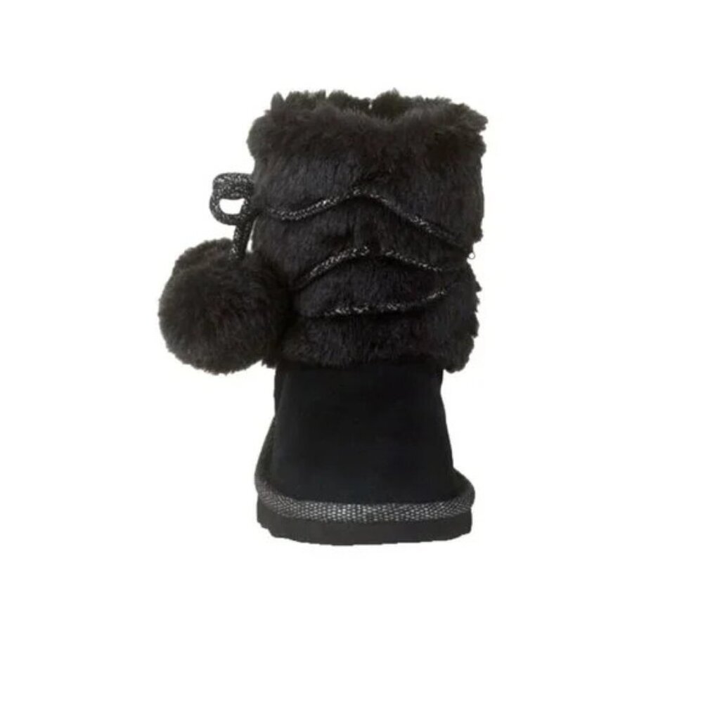 The Children's Place Toddler Girls Chalet Boot Lined Winter Pom-Pom Boot Black 7 - Picture 3 of 5
